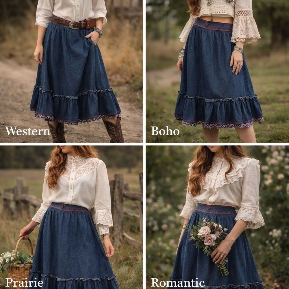 Gunne Sax Prairie Denim Skirt Jessica McClintock Vintage Cottagecore. size 5